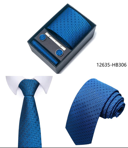 Luxury Brand 8 cm Tie Handkerchief Cufflink Clip Set For Men Wedding Gravata Suit Accessories Holiday Gift Box - BOC-WEAR