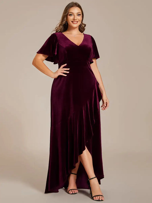 Plus Size Velvet Backless Evening Dress