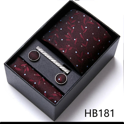 Top Grade Holiday Gift Box 7.5 cm Green Print Tie Pocket Squares Cufflink Set Gravatas Man Suit Accessories Fit Formal Party - BOC-WEAR