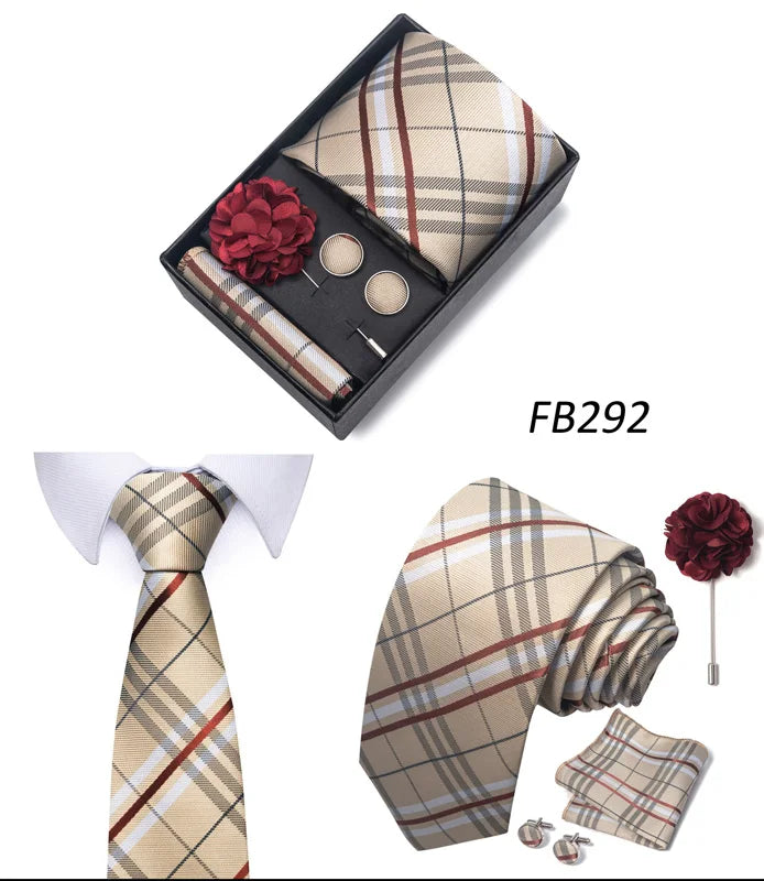 New Designer Blue Red Green Paisley Ties For Men Wedding Party Neck Tie Luxury Tie Pocket Square Cufllink Brooch Set - BOC-WEAR