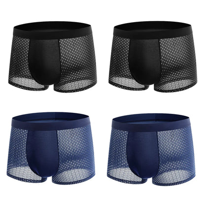 BOC-WEAR Men's Ice Silk Boxers - 4-Pack Mesh Breathable Underwear - BOC-WEAR