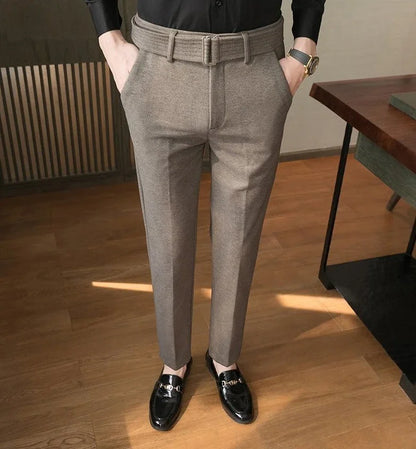 Straight Slim Fit Tressed Male Suit Trousers Social Tailoring Men's Summer Pants Stretch Business Elastic Clothing Promotion Hot