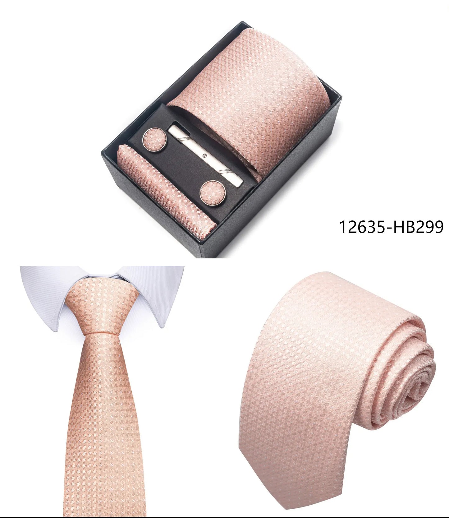 Premium Men's Tie Gift Set - 8cm Silk Necktie with Pocket Square, Cufflinks & Tie Clip - BOC-WEAR