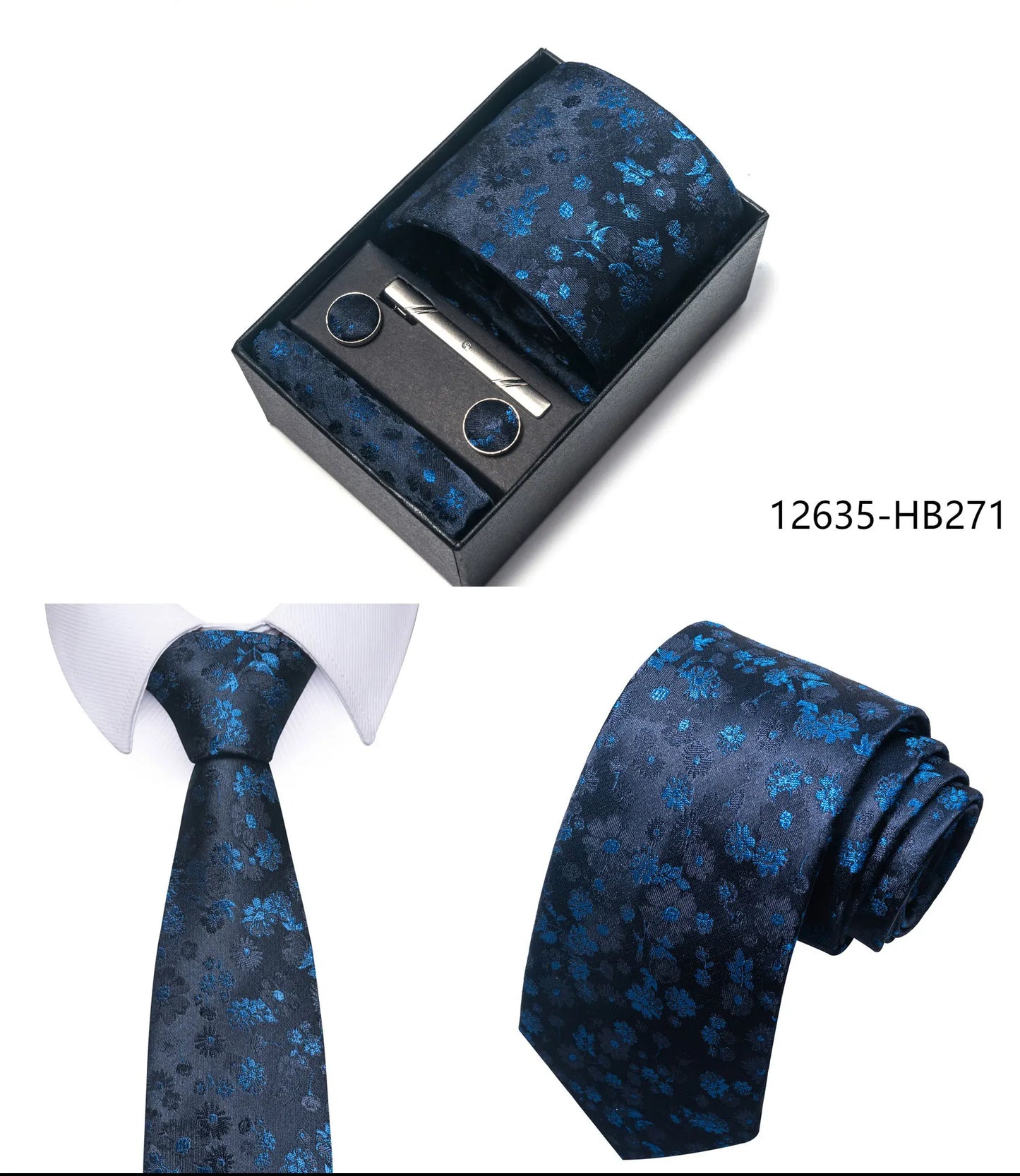 Premium Men's Tie Gift Set - 8cm Silk Necktie with Pocket Square, Cufflinks & Tie Clip - BOC-WEAR