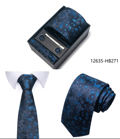 Premium Men's Tie Gift Set - 8cm Silk Necktie with Pocket Square, Cufflinks & Tie Clip - BOC-WEAR