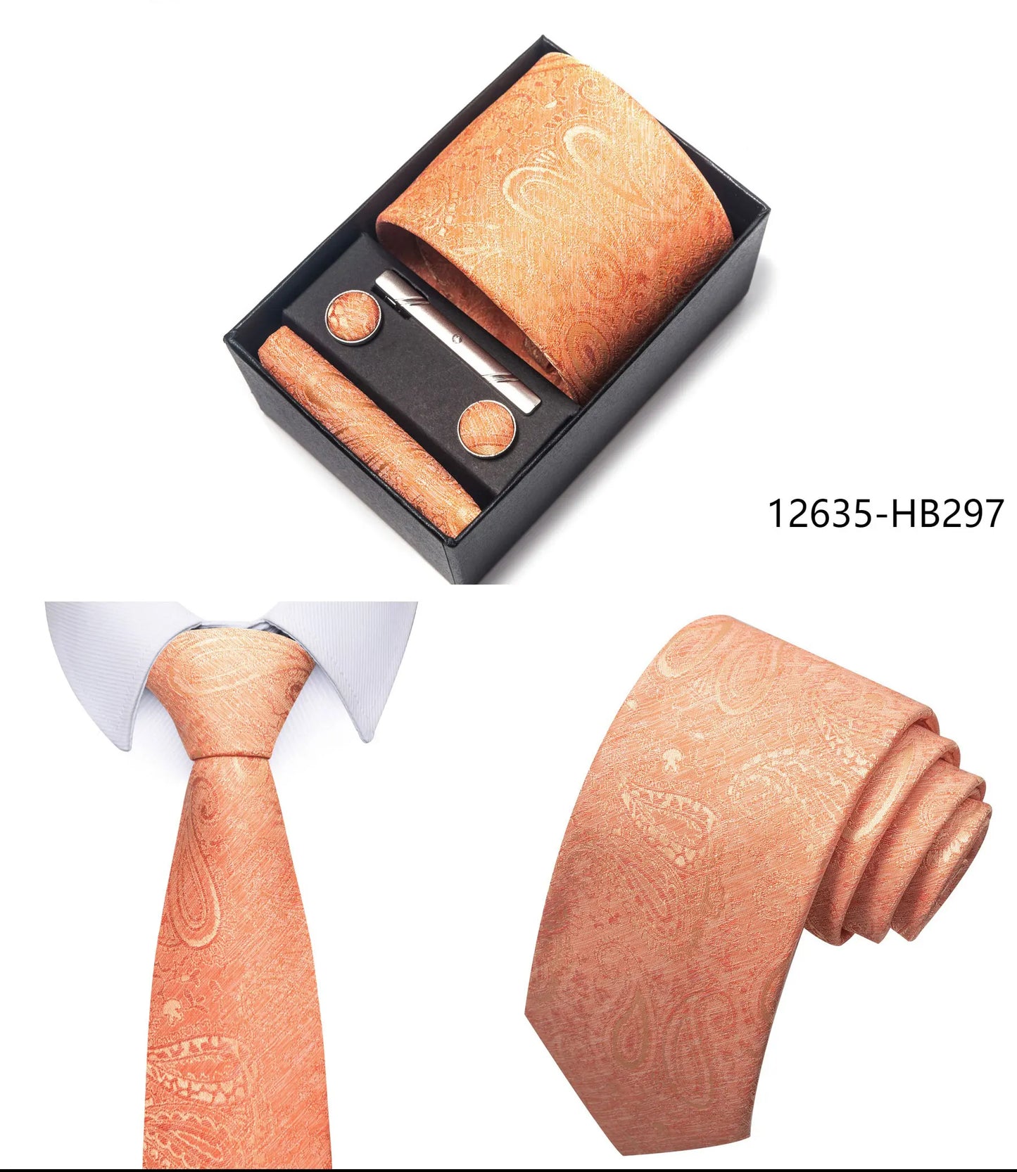 Premium Men's Tie Gift Set - 8cm Silk Necktie with Pocket Square, Cufflinks & Tie Clip - BOC-WEAR
