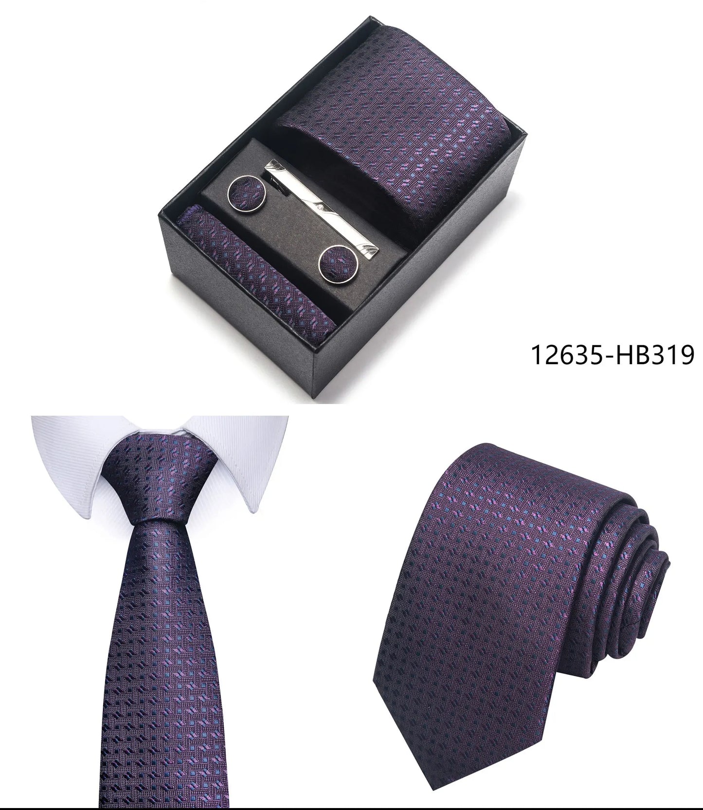 Luxury Brand 8 cm Tie Handkerchief Cufflink Clip Set For Men Wedding Gravata Suit Accessories Holiday Gift Box - BOC-WEAR