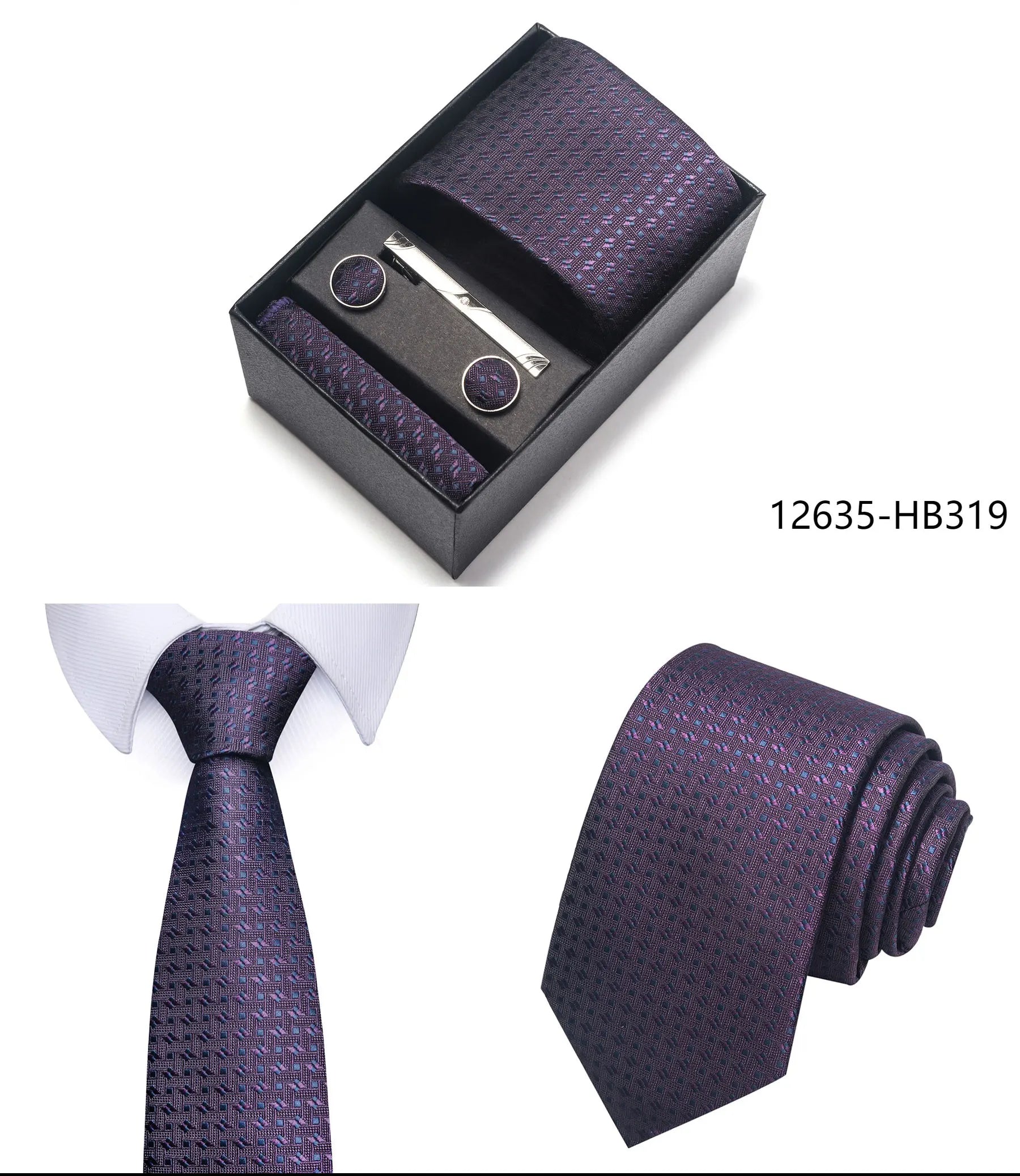 Luxury Brand 8 cm Tie Handkerchief Cufflink Clip Set For Men Wedding Gravata Suit Accessories Holiday Gift Box - BOC-WEAR