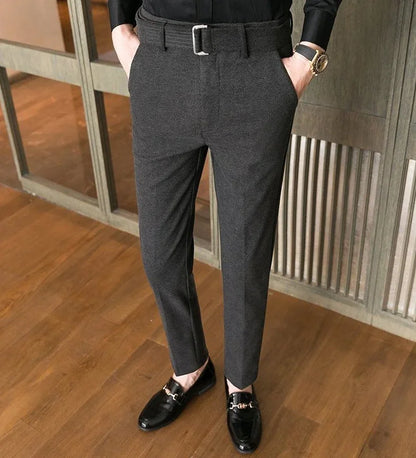 Straight Slim Fit Tressed Male Suit Trousers Social Tailoring Men's Summer Pants Stretch Business Elastic Clothing Promotion Hot