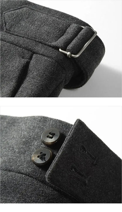 2025 Men's Autumn Winter Fashion High Waist Wool Trousers Male Tweed Casual Pockets Pants Men Long Straight Suit Pants