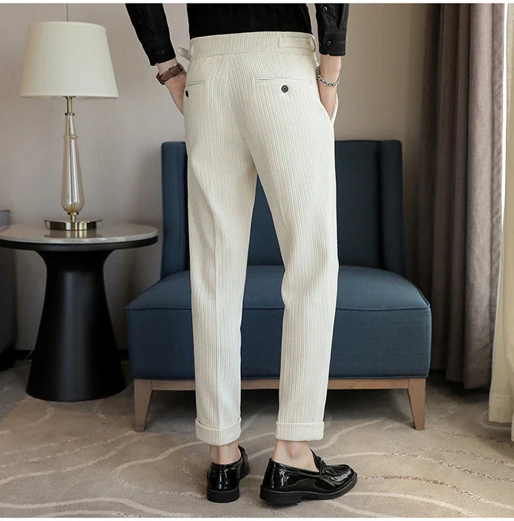 2024 New Light Luxury Chenille Neapolitan High Waist  Casual Pants for Men , Premium Feeling Slim Fit  Mens Dress Pants,pantalon