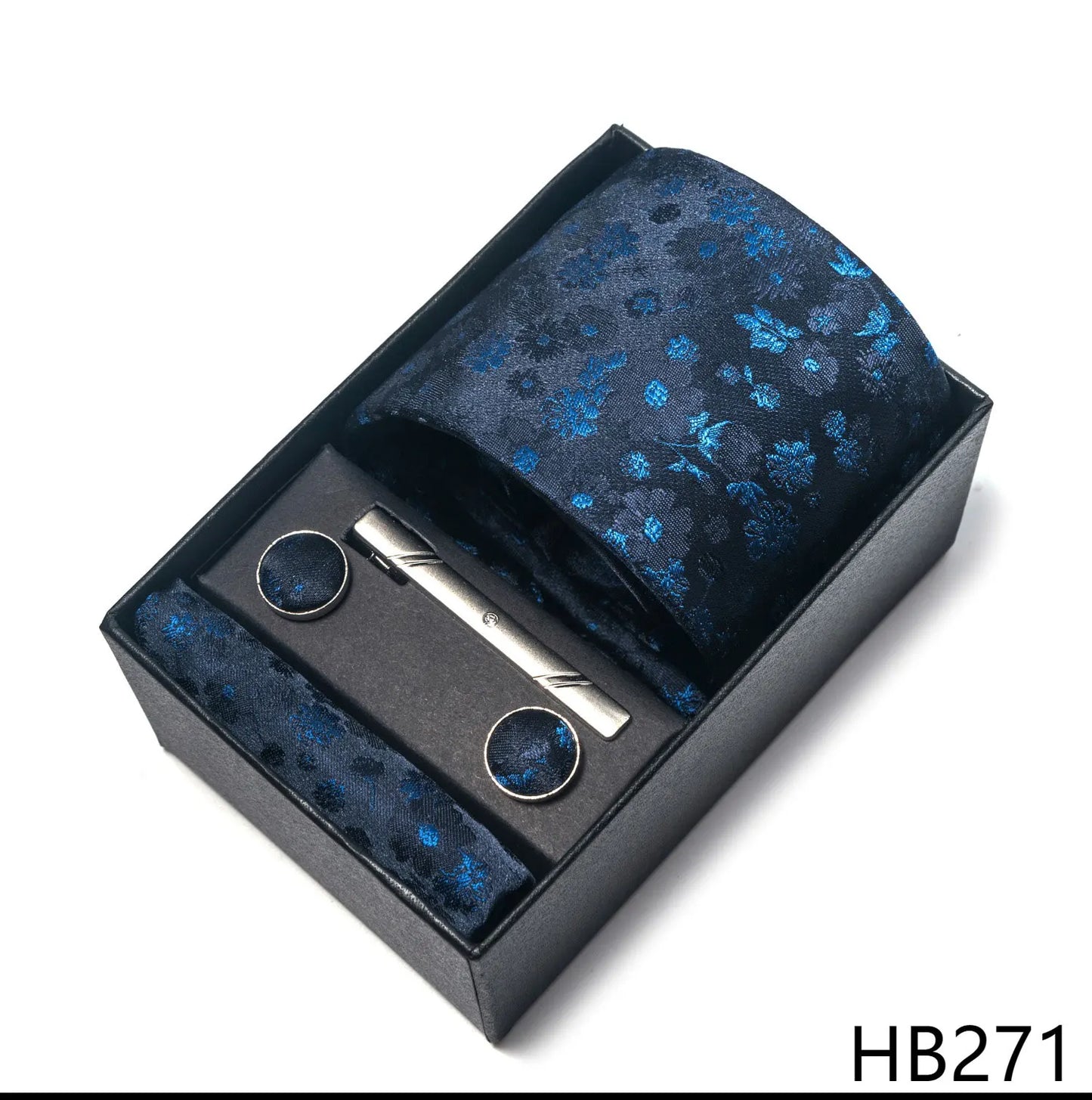 Premium Men's Tie Gift Set - 8cm Silk Necktie with Pocket Square, Cufflinks & Tie Clip - BOC-WEAR