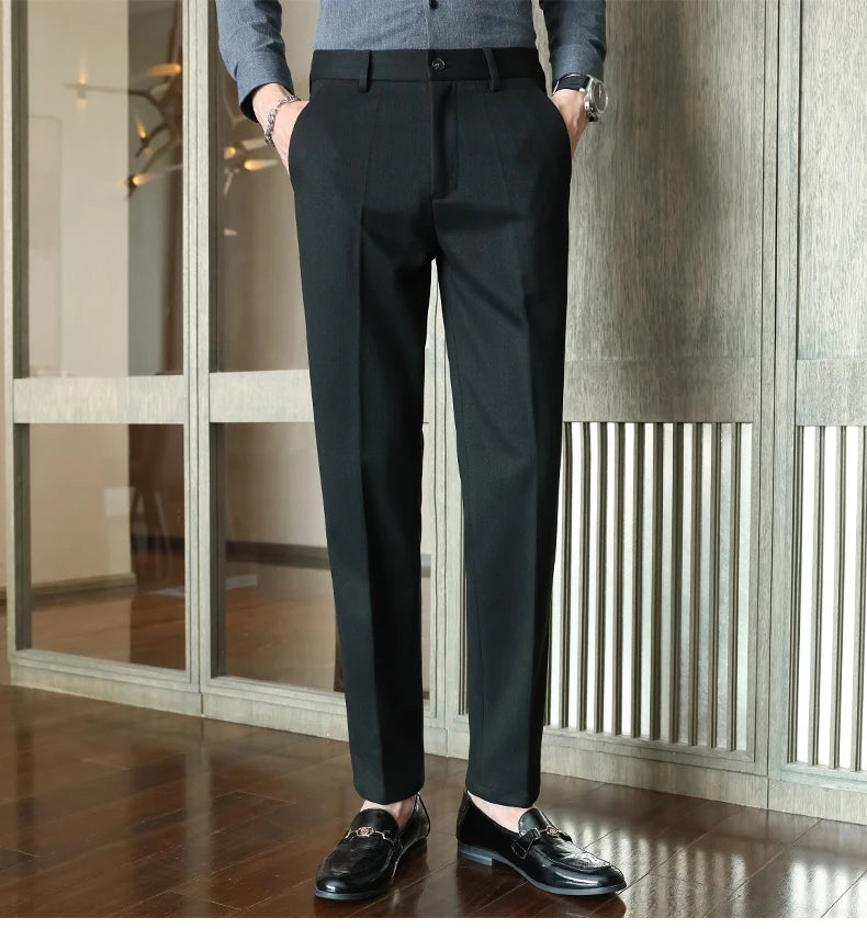Autumn Winter New Woolen Suit Pants High Quality Striped Slim Fit Dress Pants Men's Formal Business Office Social Trousers