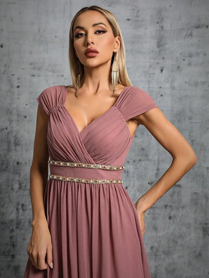 V-Neck Colorful Chain Chiffon Swing Dress