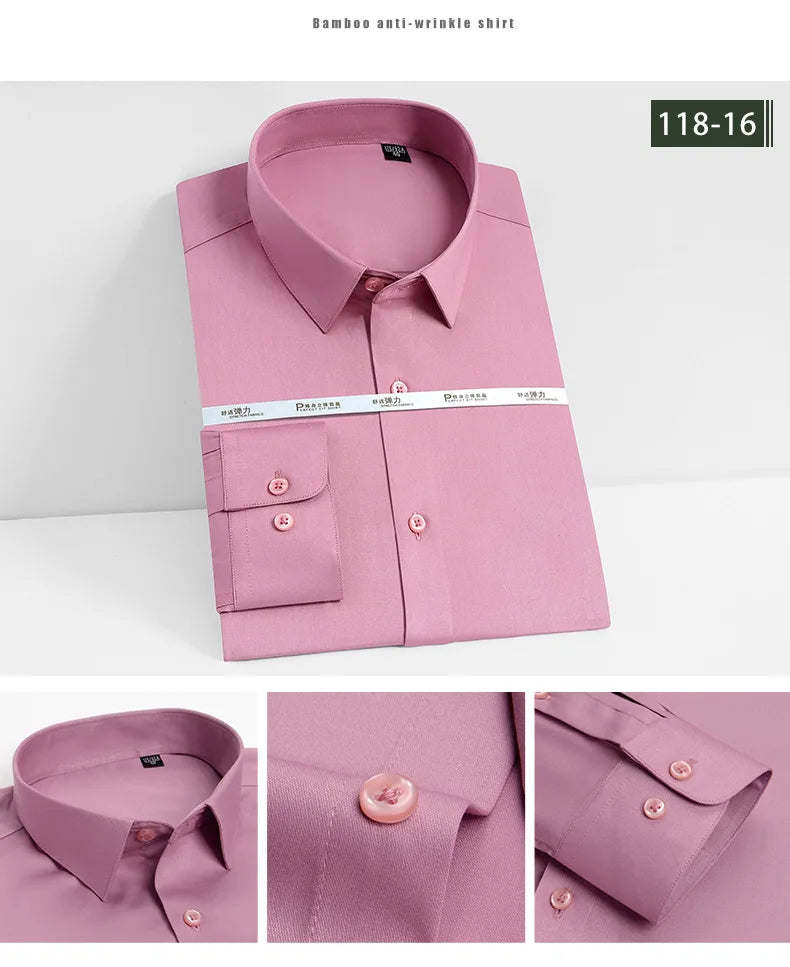 Men's white shirt long sleeved wedding business non ironing formal wear professional workwear casual wrinkle resistant shirt - BOC-WEAR