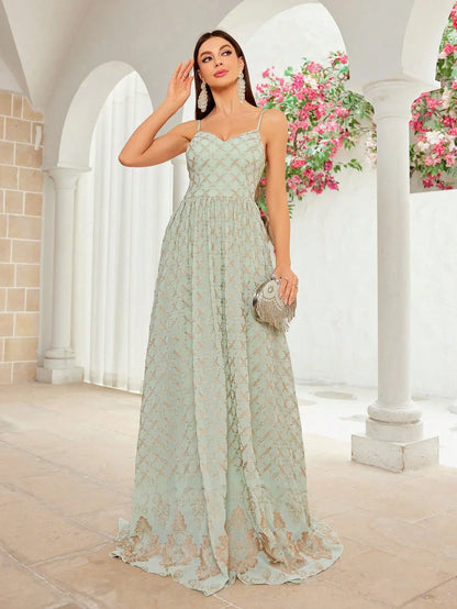 MGiacy suspender chiffon embroidery positioning large swing long skirt