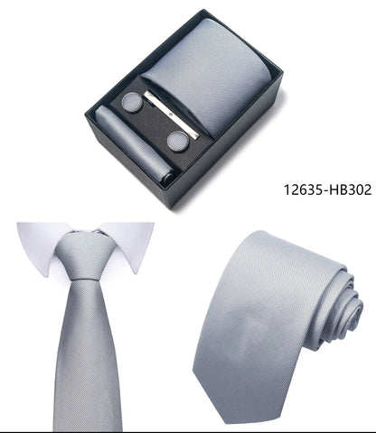 Luxury Brand 8 cm Tie Handkerchief Cufflink Clip Set For Men Wedding Gravata Suit Accessories Holiday Gift Box - BOC-WEAR