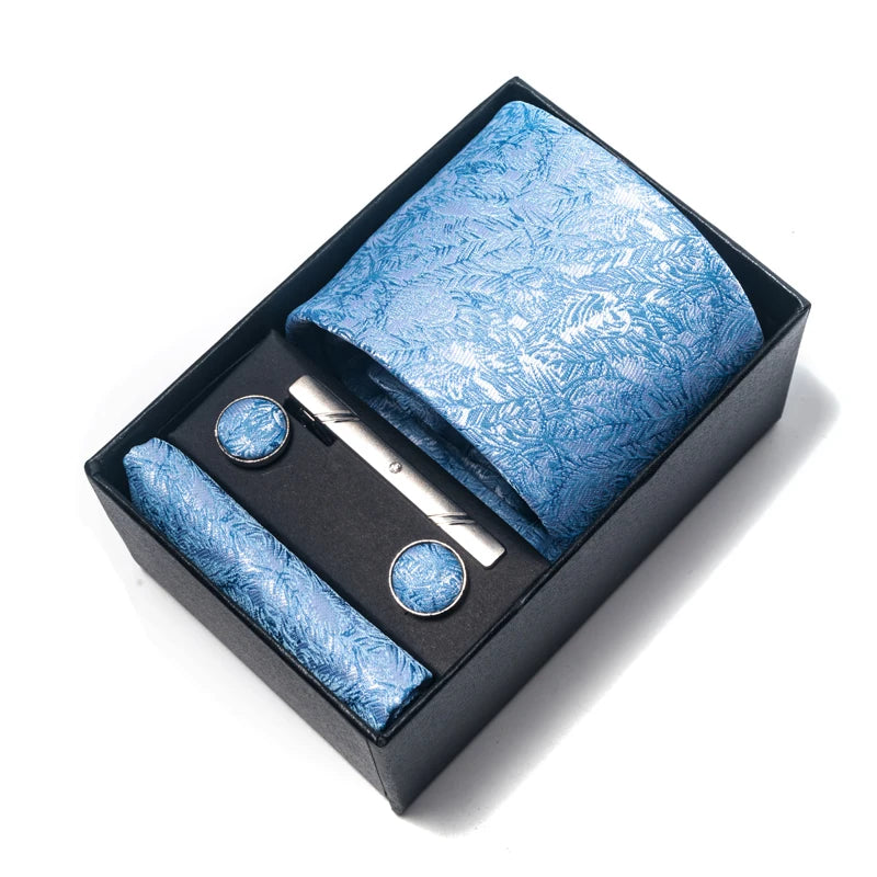 Premium Men's Tie Gift Set - 8cm Silk Necktie with Pocket Square, Cufflinks & Tie Clip - BOC-WEAR