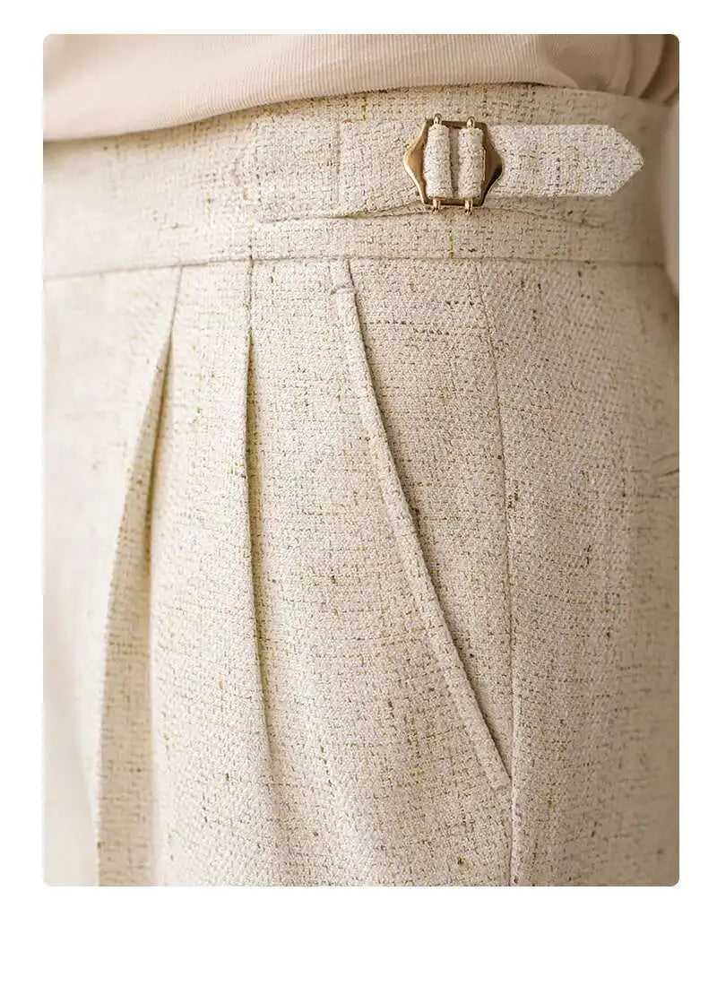 Top Quality Casual High Waist Straight Leg Trouser For Men Winter Paris Button Trouser Business Naples Gentleman Suit Pants