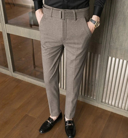 Straight Slim Fit Tressed Male Suit Trousers Social Tailoring Men's Summer Pants Stretch Business Elastic Clothing Promotion Hot