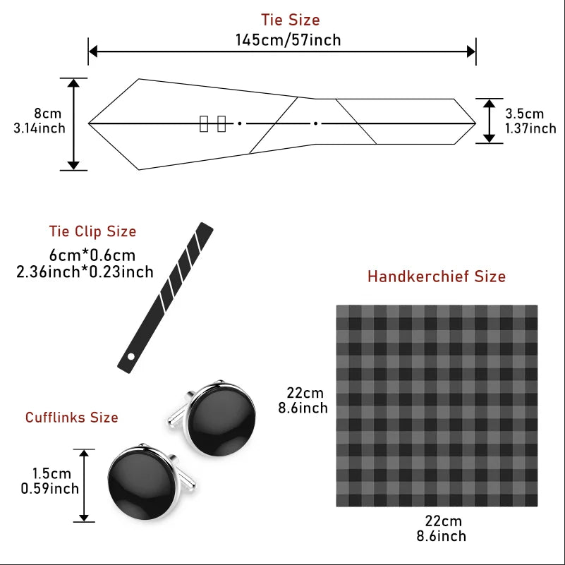 Luxury Brand 8 cm Tie Handkerchief Cufflink Clip Set For Men Wedding Gravata Suit Accessories Holiday Gift Box - BOC-WEAR