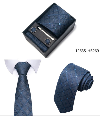 Luxury Brand 8 cm Tie Handkerchief Cufflink Clip Set For Men Wedding Gravata Suit Accessories Holiday Gift Box - BOC-WEAR