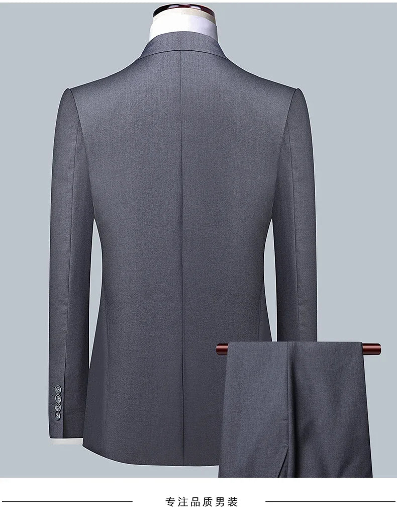 Suit Men Fashion  (Blazer+ Vest + Pants)  Business Wedding Work Casual Slim Professional Dress Groom Best Man Gentleman Suit - BOC-WEAR