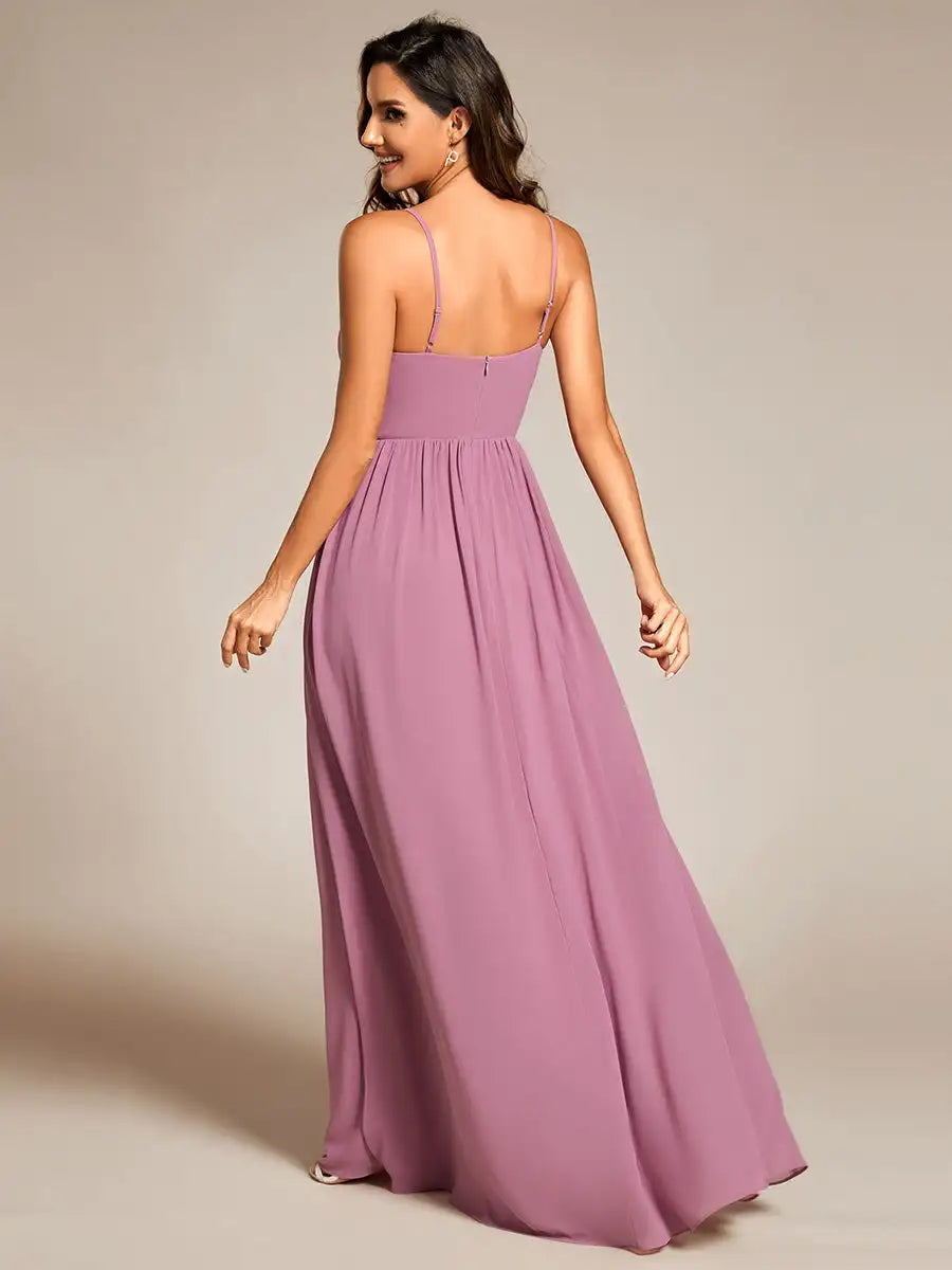 Elegant Evening Dresses Maxi Sleeveless Pleated Lotus Leaf Floor Length 2025 Ever Pretty of Chiffon Orchid Bridesmaid Dress