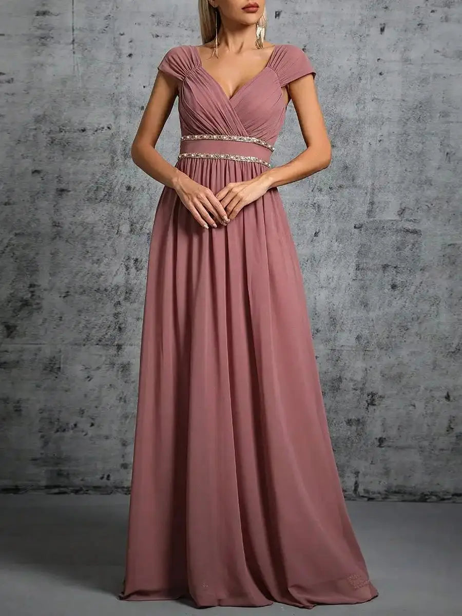 V-Neck Colorful Chain Chiffon Swing Dress