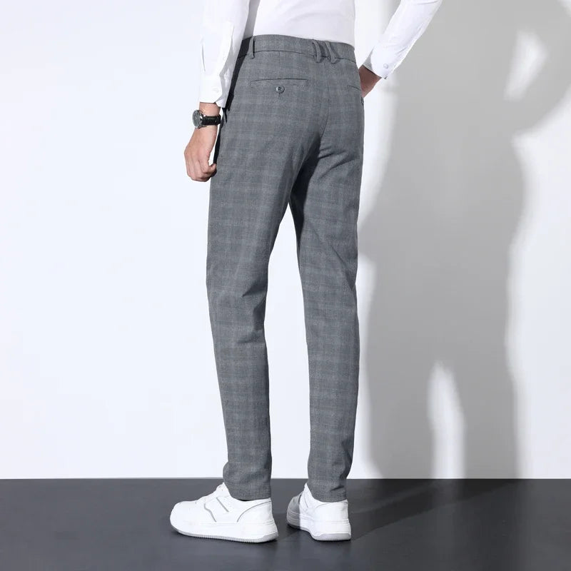 Autumn Winter Men's Plaid Striped Suit Pants Cotton Stretch Straight Business Casual High Quality Classic Fashion Trousers Male