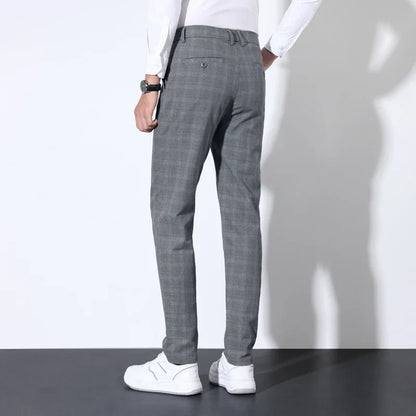 Autumn Winter Men's Plaid Striped Suit Pants Cotton Stretch Straight Business Casual High Quality Classic Fashion Trousers Male