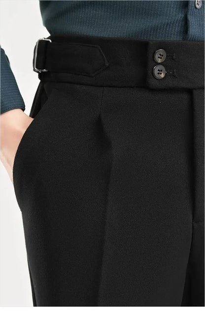 2025 Men's Autumn Winter Fashion High Waist Wool Trousers Male Tweed Casual Pockets Pants Men Long Straight Suit Pants