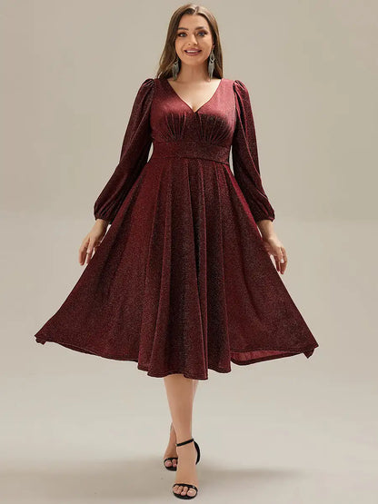 V-Neck A-Line Midi Wedding Guest Dress