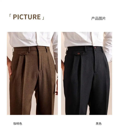 British Style High Waist Pants Warm Office-trousers Men Dress Pants Trousers 2025 Spring Men's Solid Color Suit Pant Straight