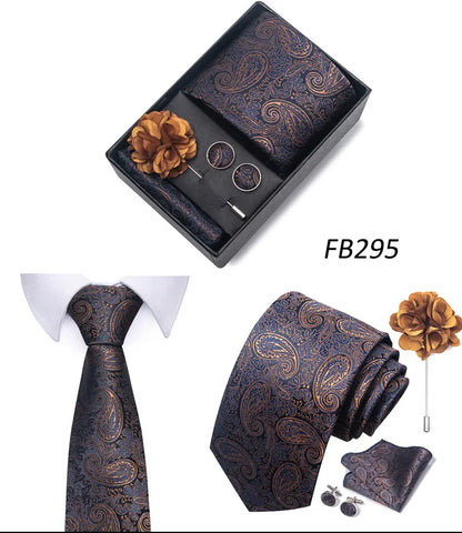 New Designer Blue Red Green Paisley Ties For Men Wedding Party Neck Tie Luxury Tie Pocket Square Cufllink Brooch Set - BOC-WEAR