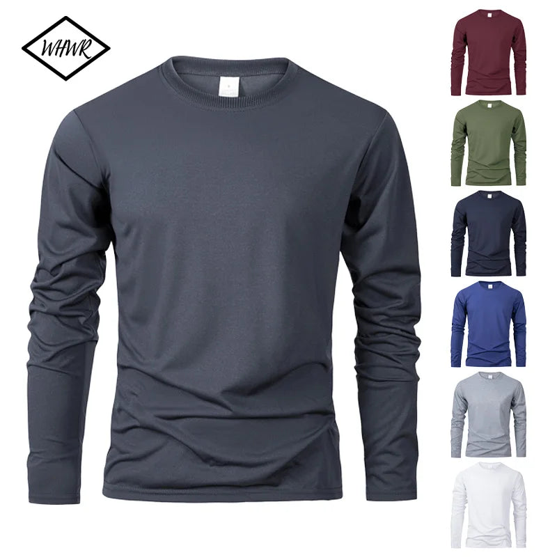 Men‘s Solid Color Long Sleeve T-shirt Fashion Cotton Men's T Shirts Simple Casual O-neck Unisex Tops Fitness Run Sports Pullover - BOC-WEAR