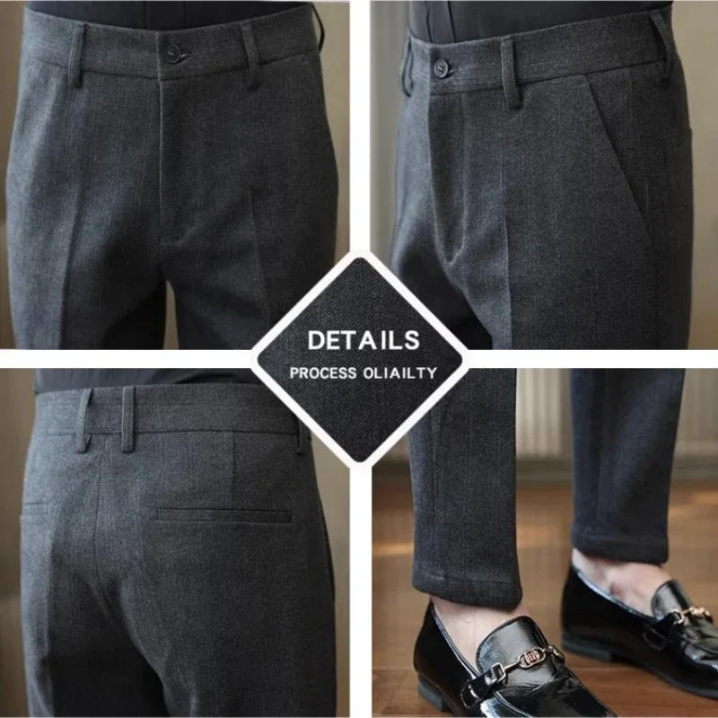 Autumn Winter New Woolen Suit Pants High Quality Striped Slim Fit Dress Pants Men's Formal Business Office Social Trousers