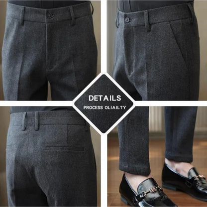 Autumn Winter New Woolen Suit Pants High Quality Striped Slim Fit Dress Pants Men's Formal Business Office Social Trousers