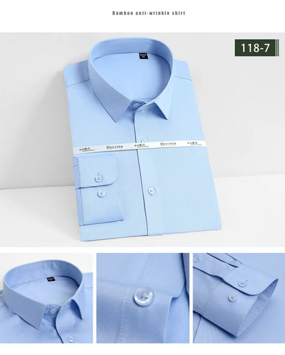 Men's white shirt long sleeved wedding business non ironing formal wear professional workwear casual wrinkle resistant shirt - BOC-WEAR