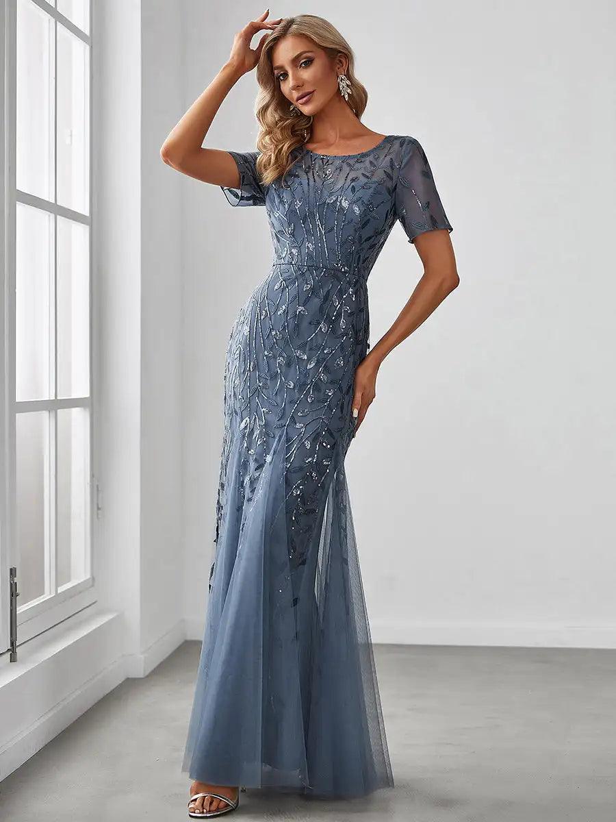Sequin High Slit Evening Gown