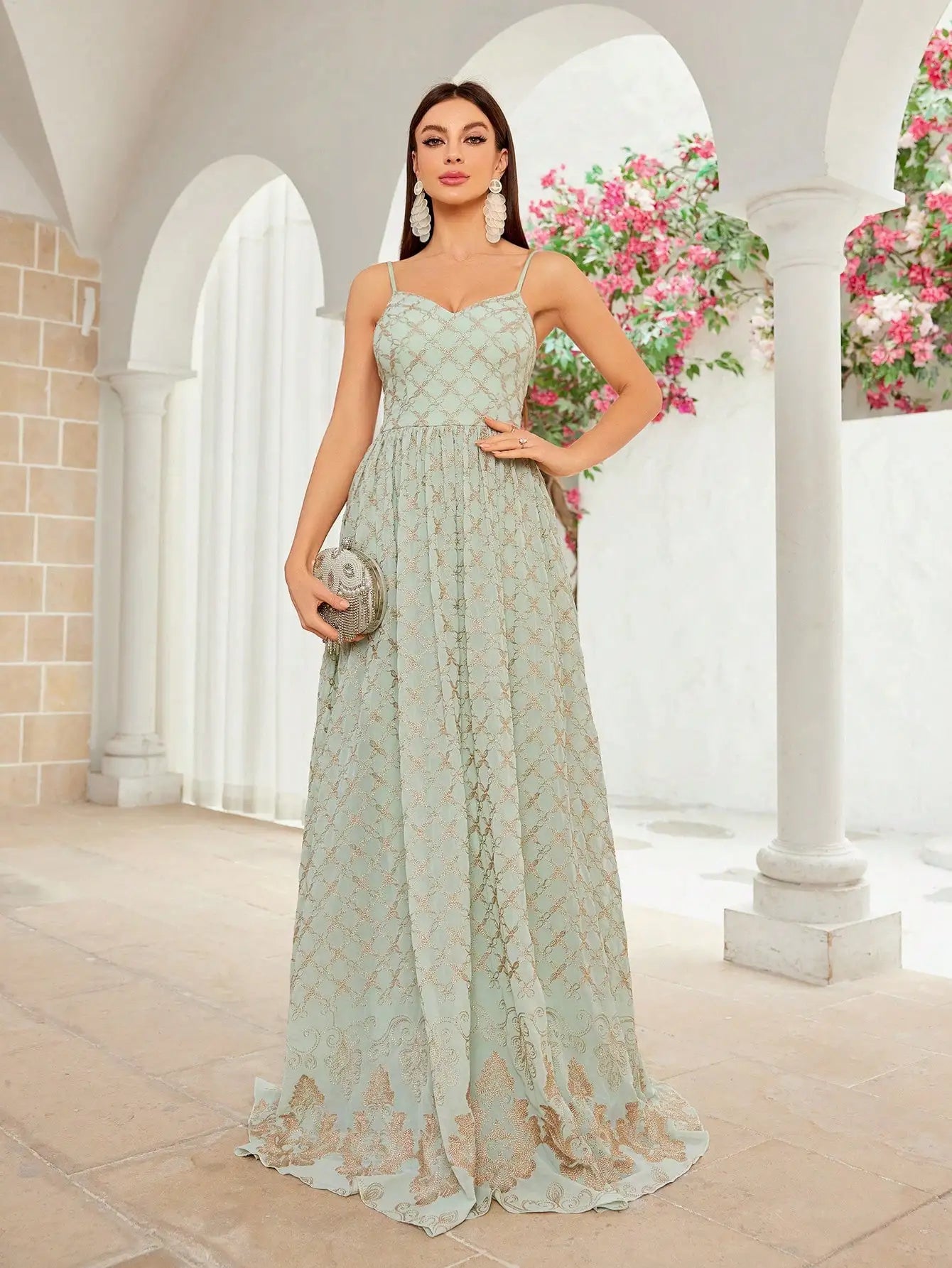 MGiacy suspender chiffon embroidery positioning large swing long skirt