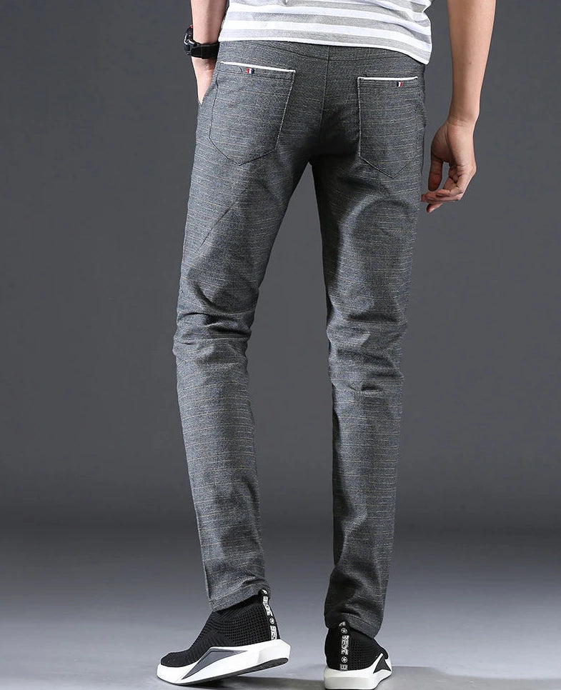 Male Suit Trousers Gray Plaid Check Straight Cheap Clothing Premium Men's Summer Pants Thin Casual Classic Slacks Dress Up