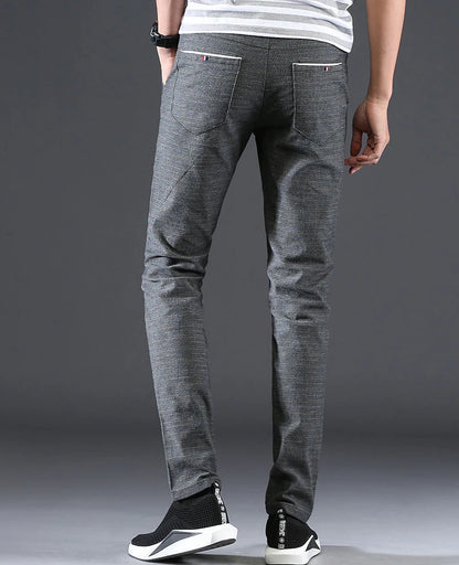 Male Suit Trousers Gray Plaid Check Straight Cheap Clothing Premium Men's Summer Pants Thin Casual Classic Slacks Dress Up