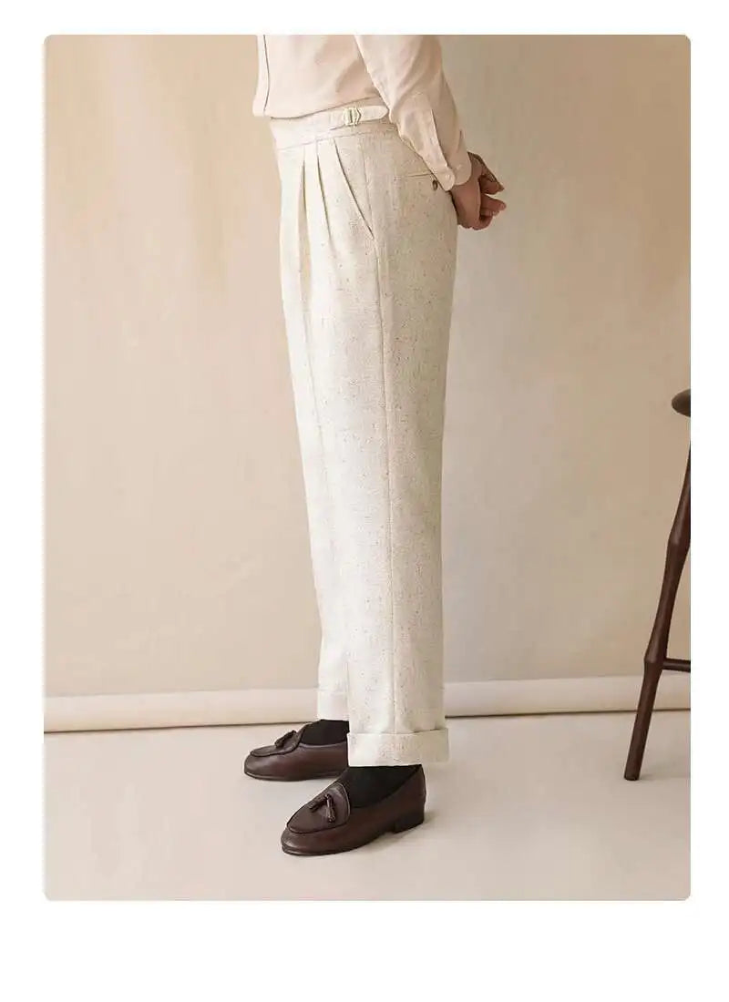 Top Quality Casual High Waist Straight Leg Trouser For Men Winter Paris Button Trouser Business Naples Gentleman Suit Pants