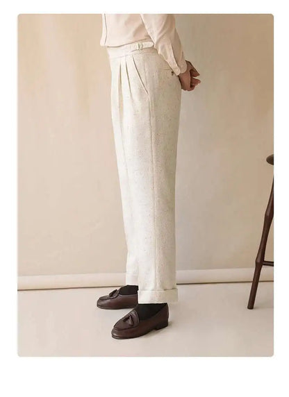 Top Quality Casual High Waist Straight Leg Trouser For Men Winter Paris Button Trouser Business Naples Gentleman Suit Pants