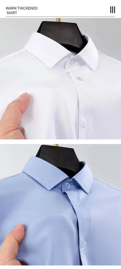 New Anti-Wrinkle Men's Shirts Long Sleeve For Men Slim Fit Stretch Camisa Social Business Formal Blouse White Office Shirt S-5XL - BOC-WEAR