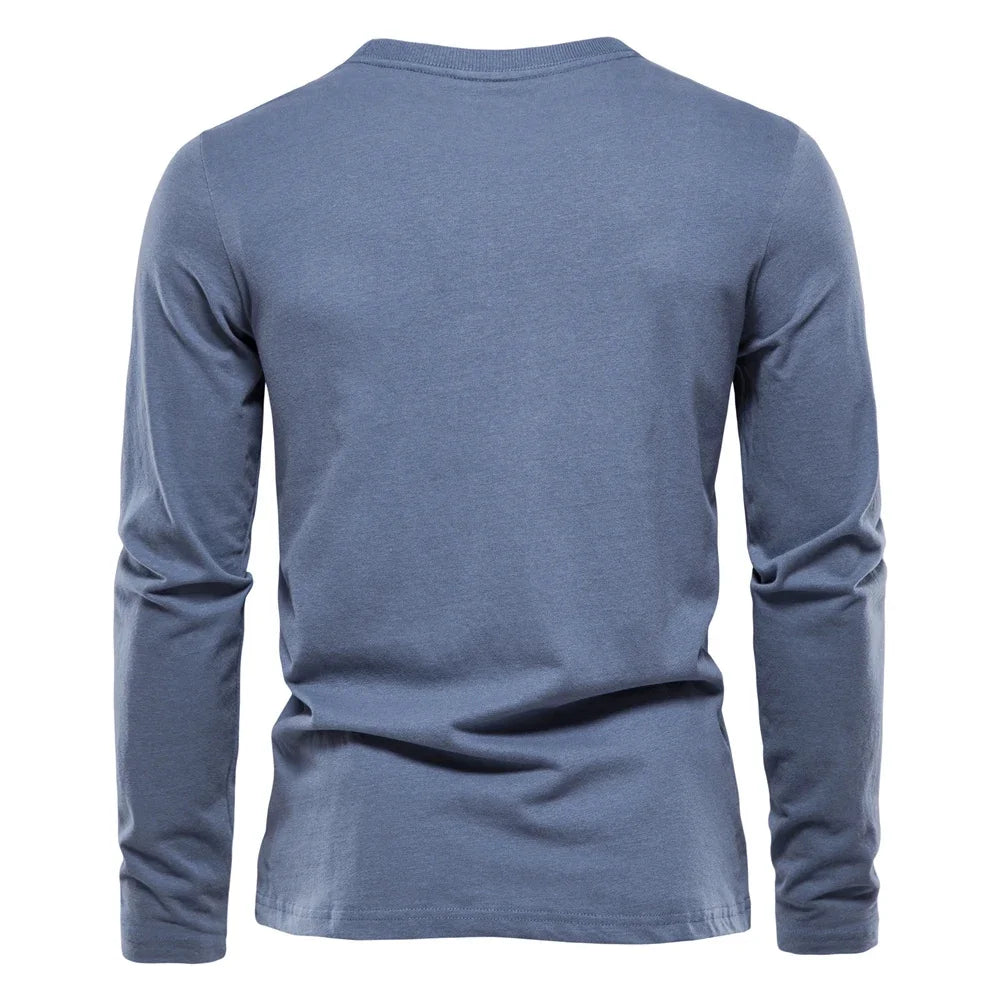 Premium 100% Cotton Long Sleeve T-Shirt for Men - Classic Solid Colors - BOC-WEAR