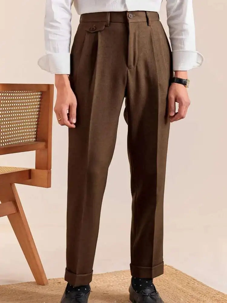 British Style High Waist Pants Warm Office-trousers Men Dress Pants Trousers 2025 Spring Men's Solid Color Suit Pant Straight