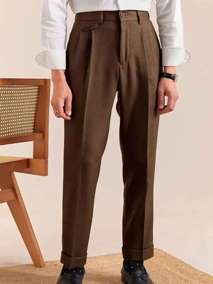 British Style High Waist Pants Warm Office-trousers Men Dress Pants Trousers 2025 Spring Men's Solid Color Suit Pant Straight
