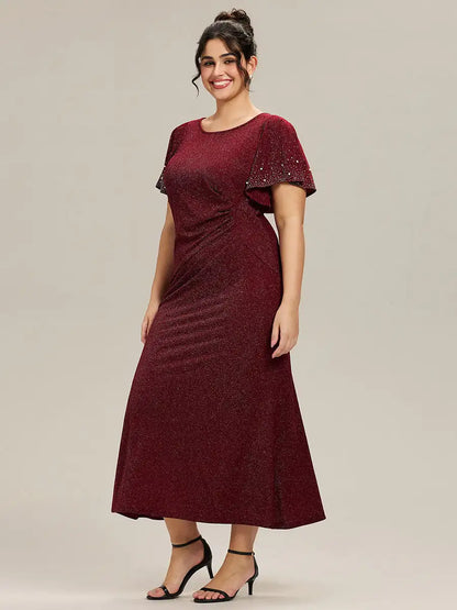 Plus Size Evening Dresses Short Sleeve Ruffle Beaded 2025 Ever Pretty of Fishtail Burgundy Maxi Evening Dresses